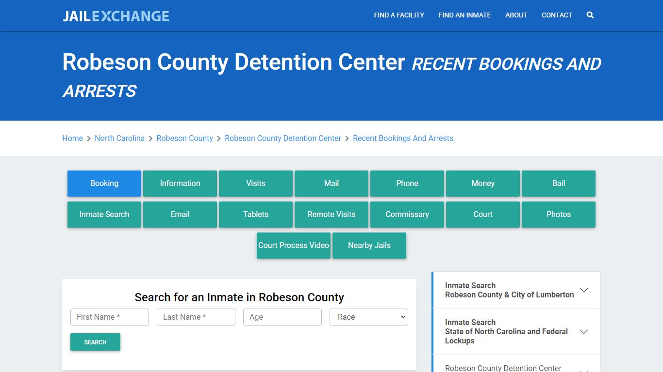 Robeson County Detention Center Recent Bookings And Arrests - Jail Exchange