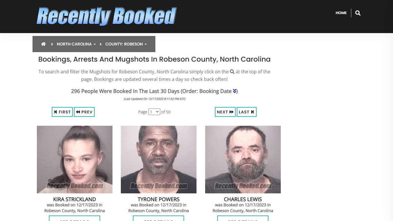Bookings, Arrests and Mugshots in Robeson County, North Carolina